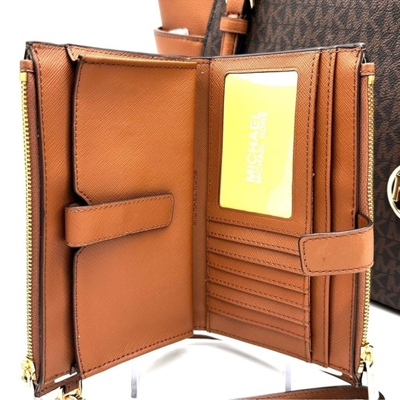 Michael Kors Large Charlotte Tote Bag & Large Double Zip Wallet Brown (NWT) - Picture 13 of 14